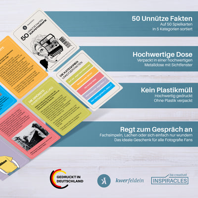 50 Unnütze Fakten zur Fotografie - kwerfeldein Foto Edition Unnützes Wissen auf Karten, mit Metalldose