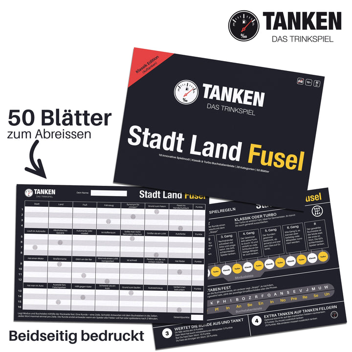 TANKEN Stadt Land Fusel Trinkspiel - Klassik Edition - 
