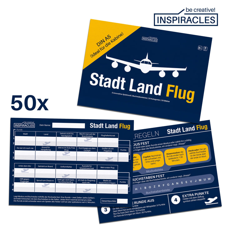 Stadt Land Flug Reisespiel - DIN A5 Format - Spiel