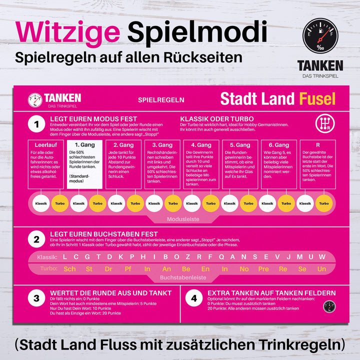 TANKEN Stadt Land Fusel Trinkspiel - Girls Edition - 