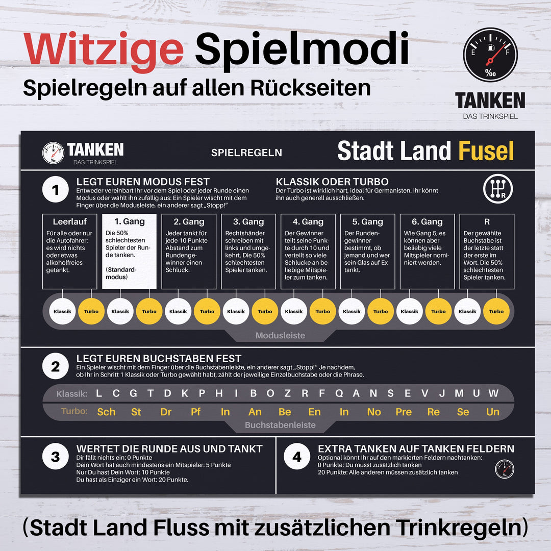 TANKEN Stadt Land Fusel Trinkspiel - Klassik Edition - 