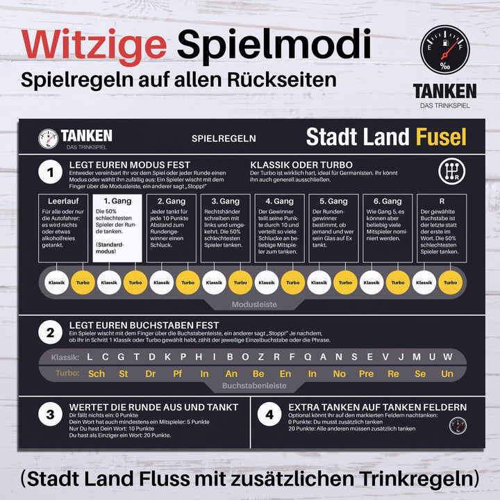 TANKEN Stadt Land Fusel Trinkspiel - Klassik Edition - 