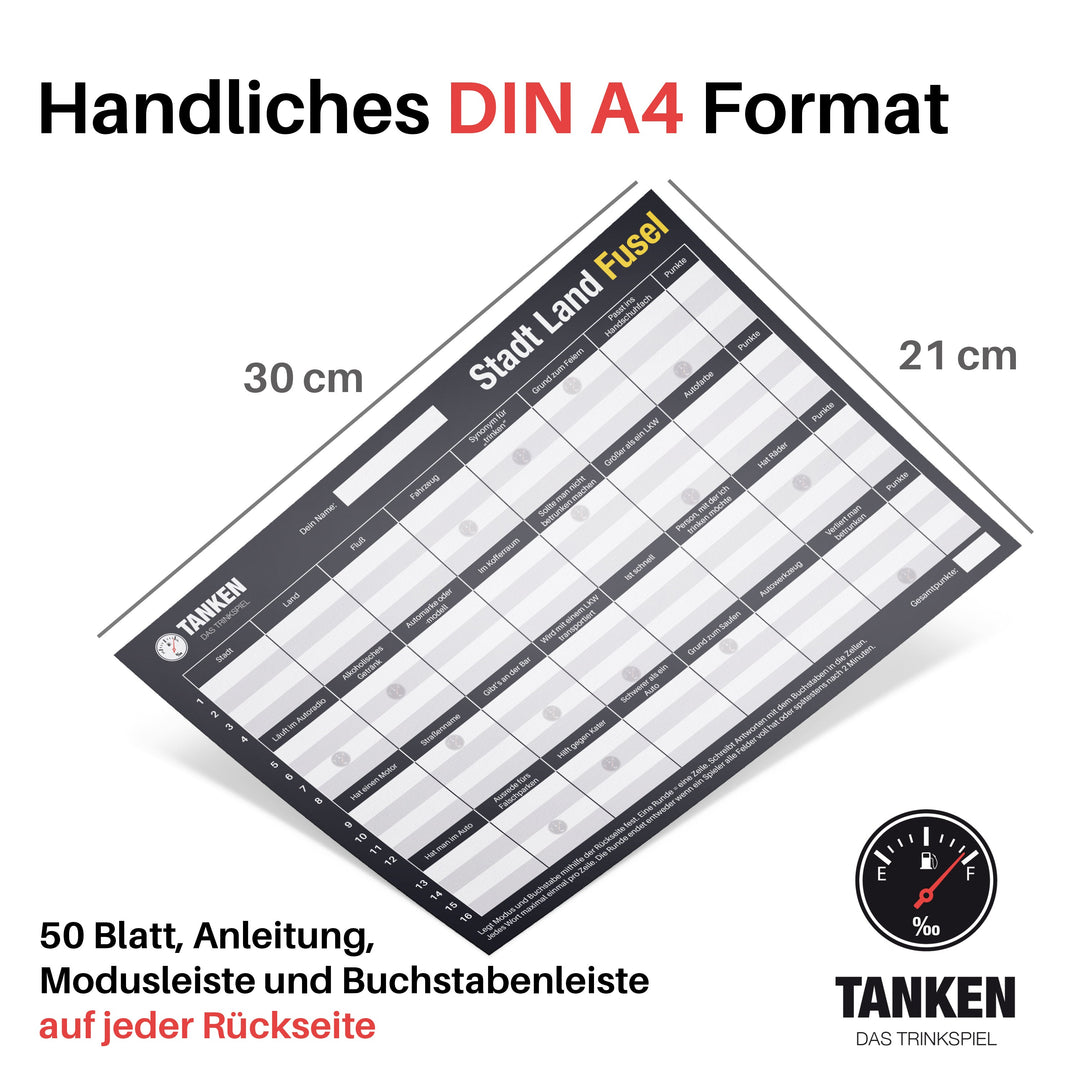 TANKEN Stadt Land Fusel Trinkspiel - Klassik Edition - 