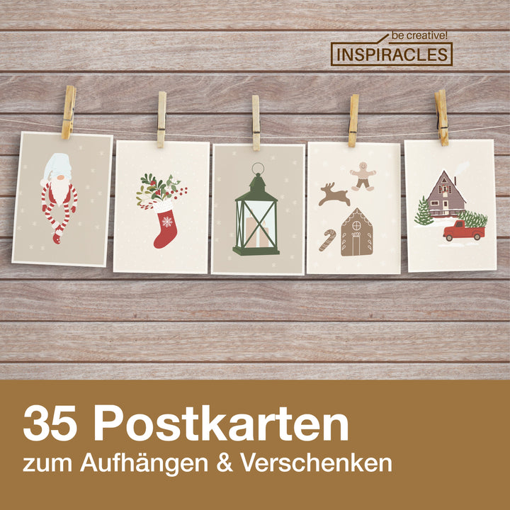 35 Weihnachtspostkarten Nostalgie Set mit Illustrationen