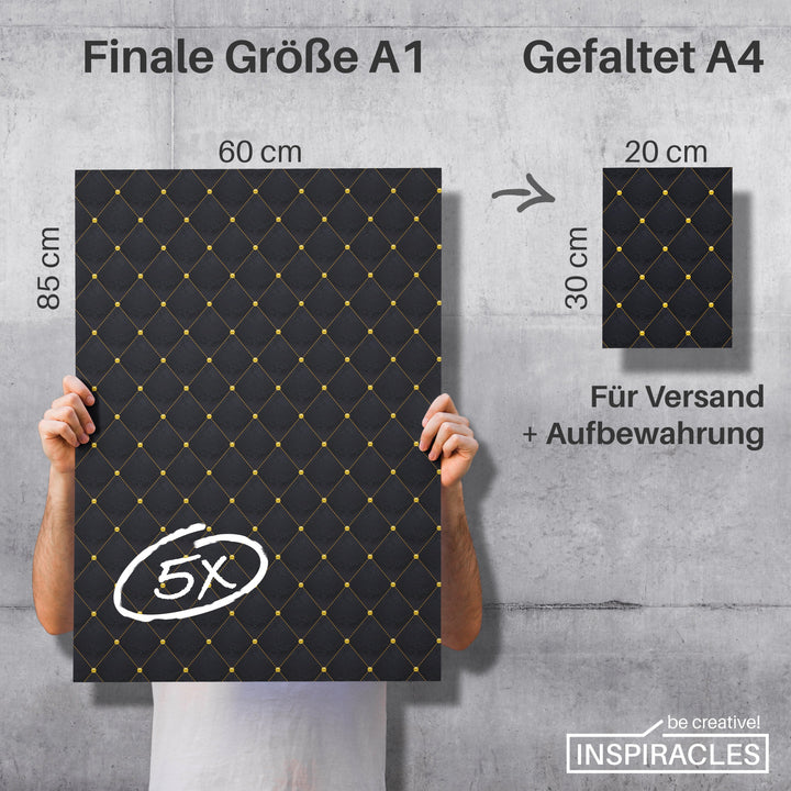 5 Blatt Geschenkpapier Schwarz-Gold, XL Bögen